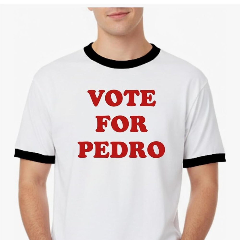 Vote For Pedro Graphic Ringer T-Shirt - White with Red Print